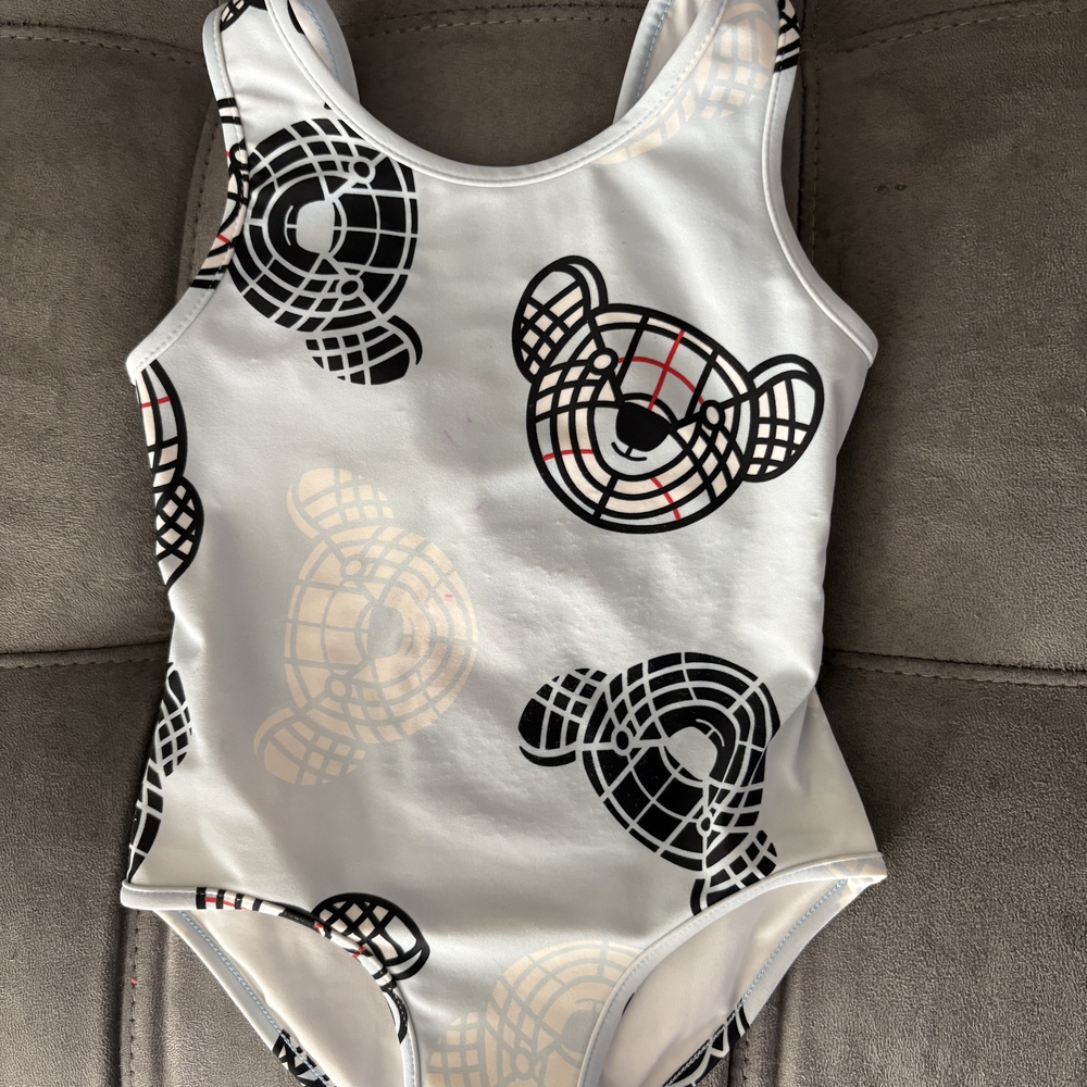 Burberry Kids Swimwear - White with Black and Tan Bear Design